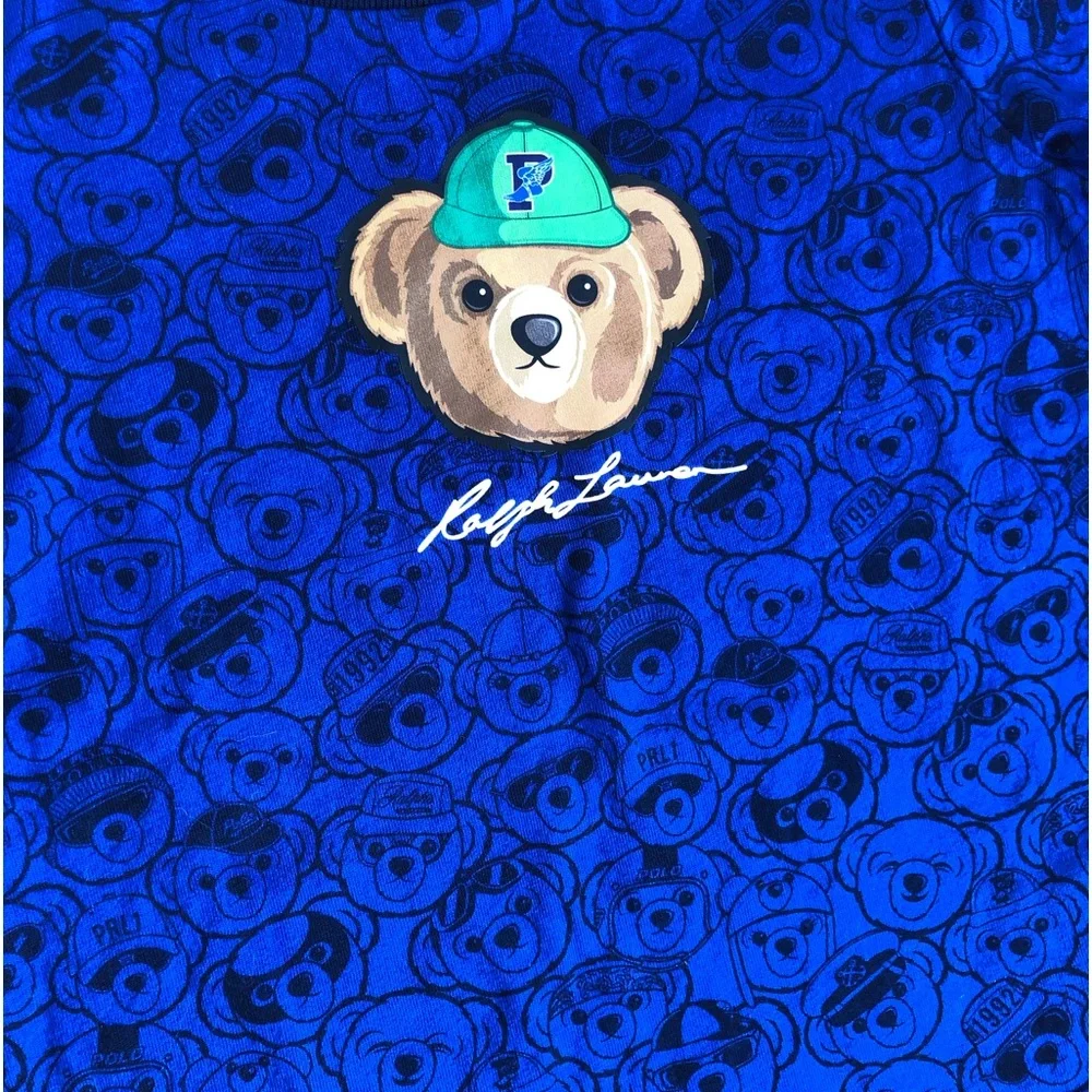 EUC Ralph Lauren Baby Boy T-Shirt-Blue with Bunch of Bears + Baseball Hat Bear